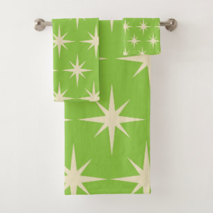 Retro Atomic stars pattern on lime green Bath Towel Set