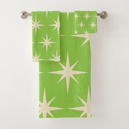 Retro Atomic stars pattern on lime green     Bath Towel Set