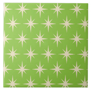 Retro Atomic stars pattern on lime green Ceramic Tile