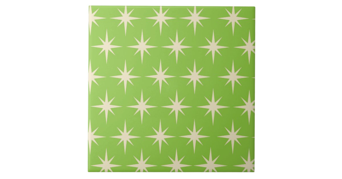 Retro Atomic stars pattern on lime green Ceramic Tile | Zazzle