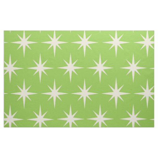 Retro Atomic stars pattern on lime green  Fabric