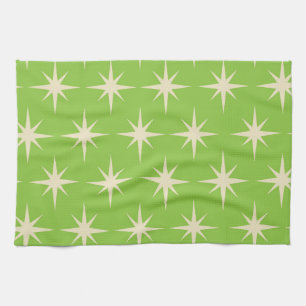 Retro Atomic stars pattern on lime green Kitchen Towel