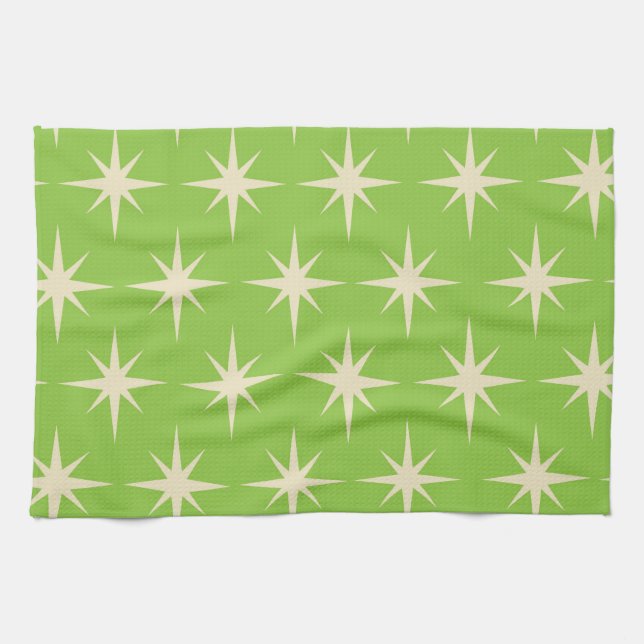 Retro Atomic stars pattern on lime green   Kitchen Towel (Horizontal)