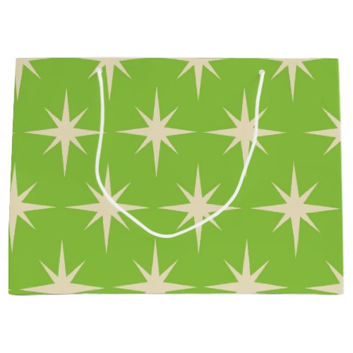 Retro Atomic Stars Pattern on Lime Green   Large Gift Bag