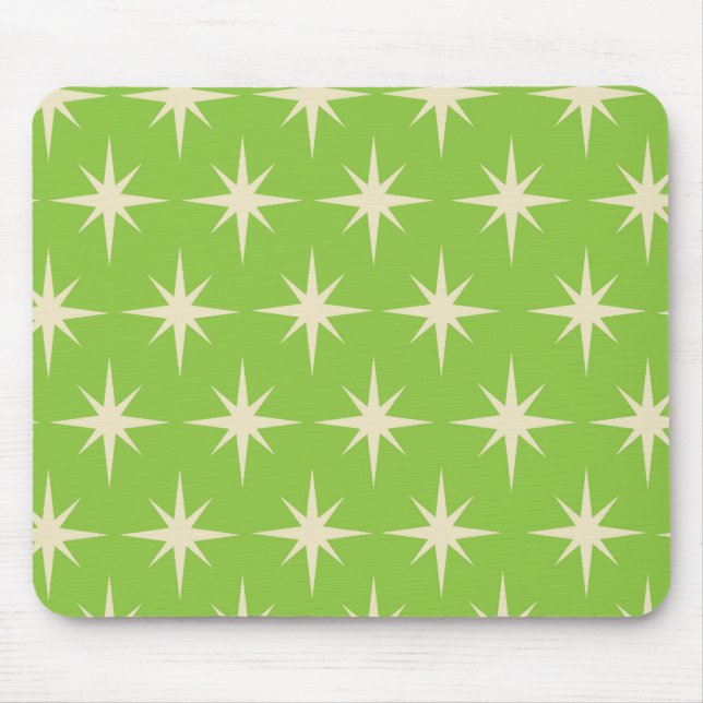 Retro Atomic stars pattern on lime green     Mouse Pad (Front)
