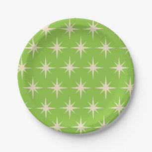 Retro Atomic stars pattern on lime green   Paper Plates