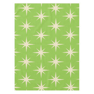 Retro Atomic Stars Pattern on Lime Green Tablecloth