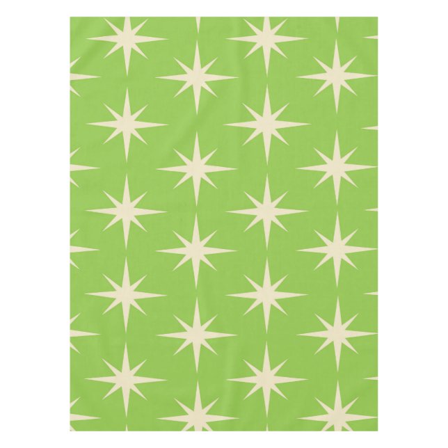 Retro Atomic Stars Pattern on Lime Green   Tablecloth (Front)