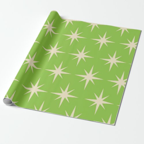 Retro Atomic stars pattern on lime green   Wrapping Paper