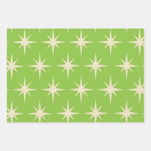 Retro Atomic stars pattern on lime green   Wrapping Paper Sheets