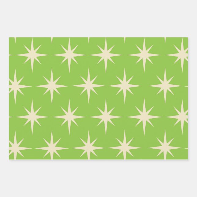Retro Atomic stars pattern on lime green   Wrapping Paper Sheets (Front)