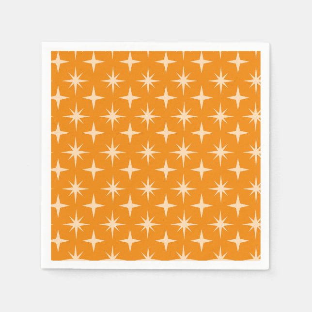 Retro Atomic Stars Pattern on Orange  Napkins (Front)