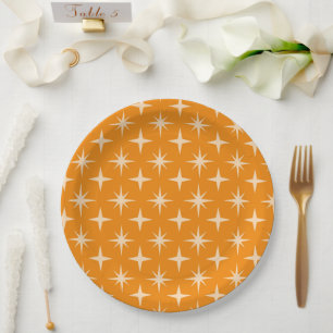 Retro Atomic Stars Pattern on Orange  Paper Plates