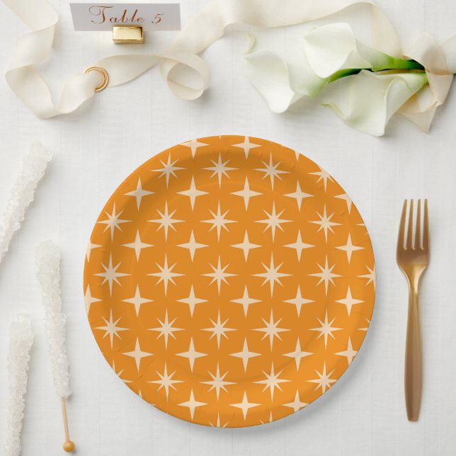 Retro Atomic Stars Pattern on Orange  Paper Plates (Wedding)