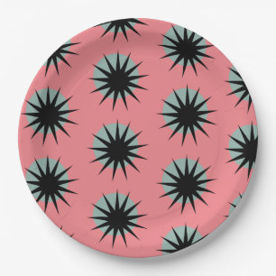 Retro Atomic Sunburst Pattern Paper Plates