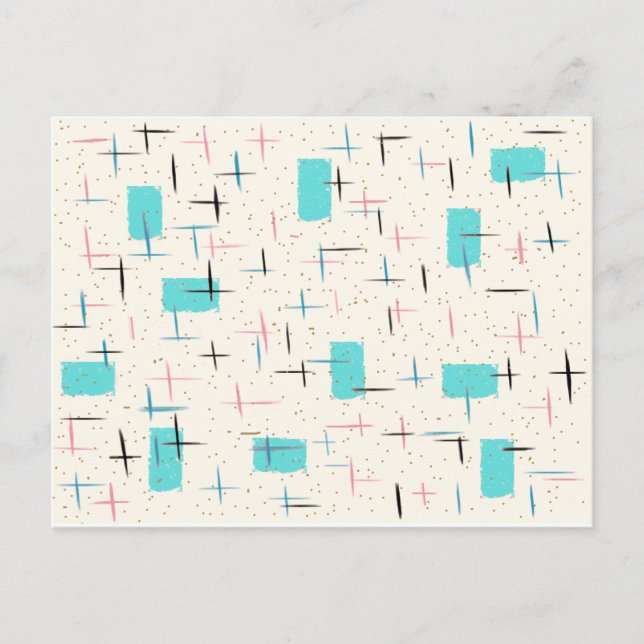 Retro Atomic Turquoise Pattern Postcard (Front)