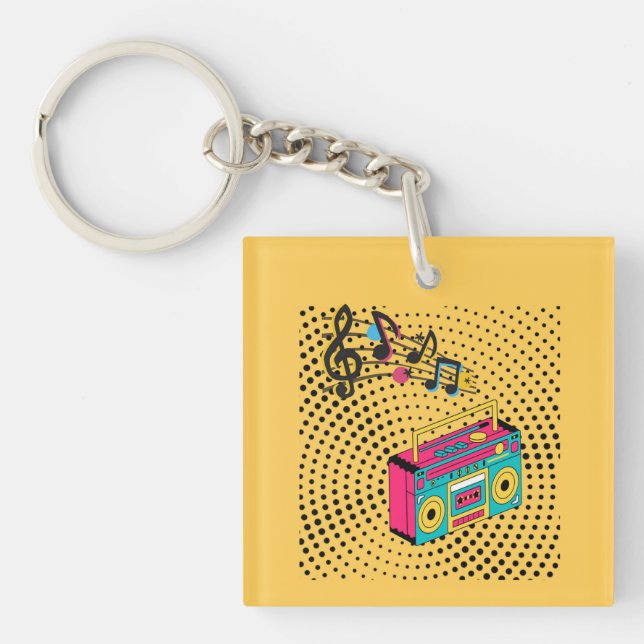 Retro audio boombox. keychain (Front)