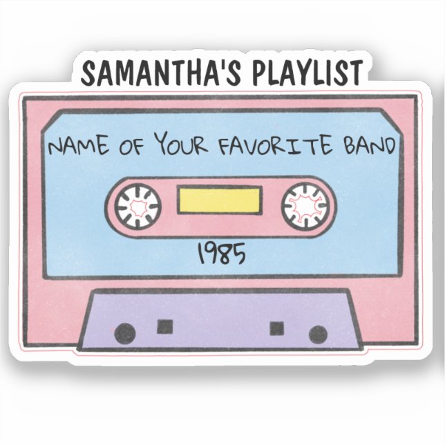 Retro Audio Cassette Mix Tape Custom Band Name Sticker (Front)