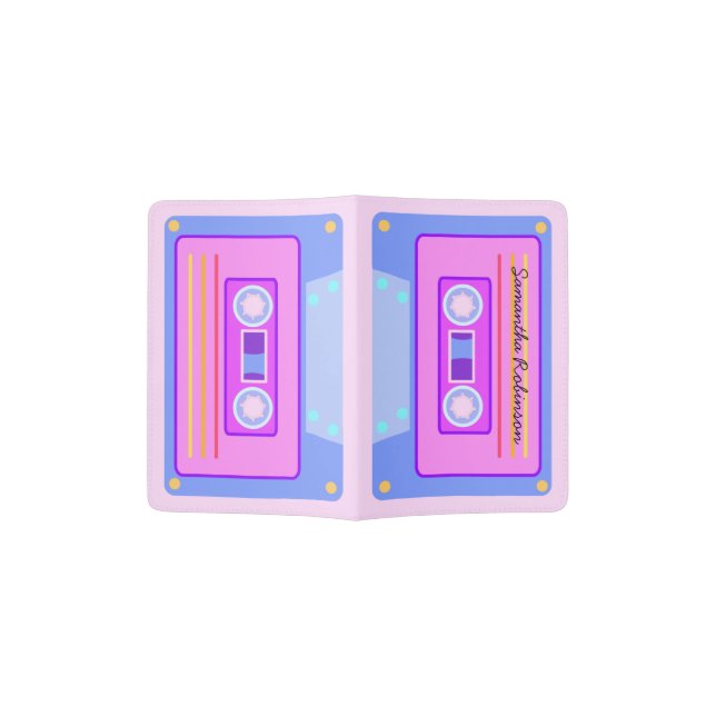Retro Audio Cassette Pastel Pink Passport Holder (Opened)