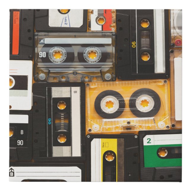 Retro audio cassette tape faux canvas print (Front)