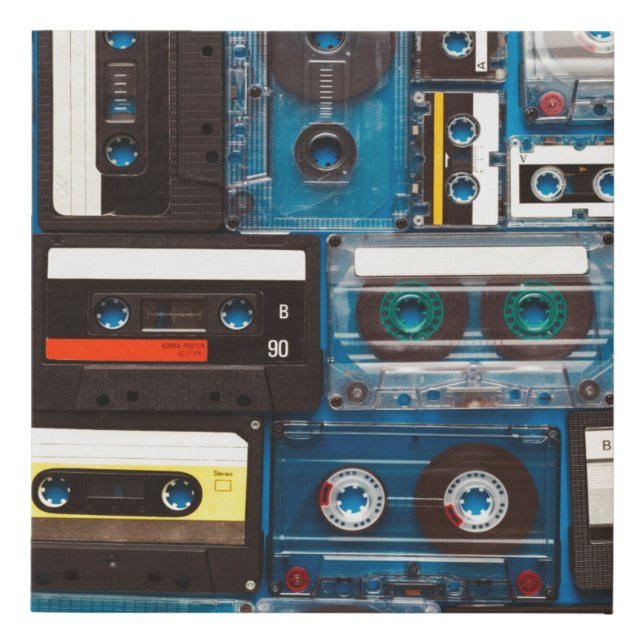 Retro audio cassette tapes faux canvas print (Front)