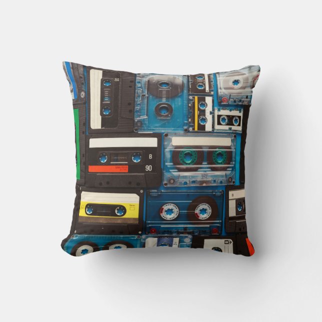 Retro audio cassette tapes throw pillow (Front)