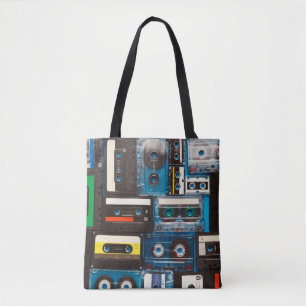 Retro audio cassette tapes tote bag