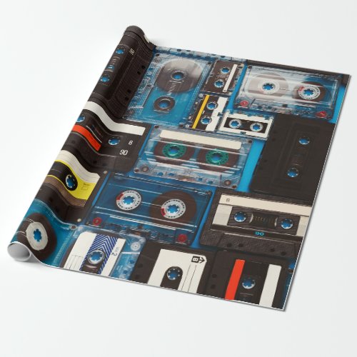 Retro audio cassette tapes wrapping paper