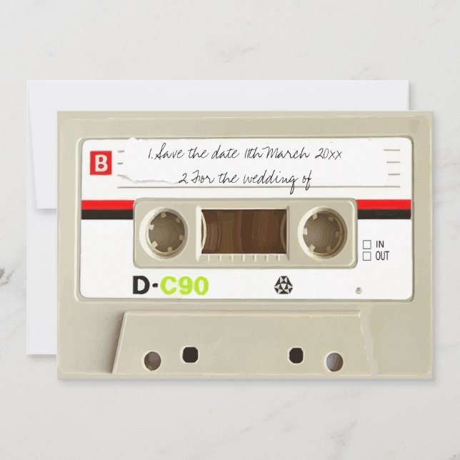 Retro audio cassette Wedding Save The Date (Front)