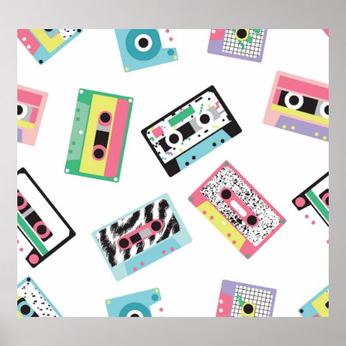 Retro Audio Tapes 80s Seamless Poster