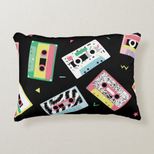 Retro audio tapes, 80s style pattern. accent pillow