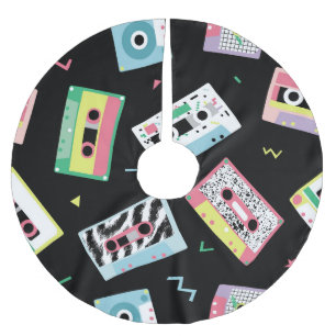 Retro audio tapes, 80s style pattern. brushed polyester tree skirt