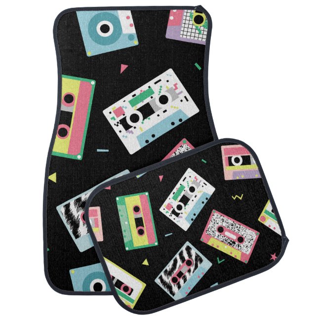 Retro audio tapes, 80s style pattern. car floor mat (Set)