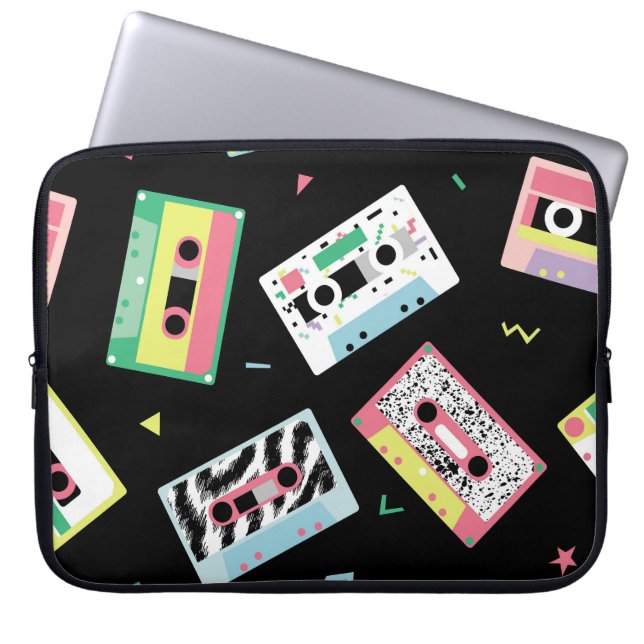 Retro audio tapes, 80s style pattern. laptop sleeve (Front)