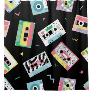 Retro audio tapes, 80s style pattern. shower curtain