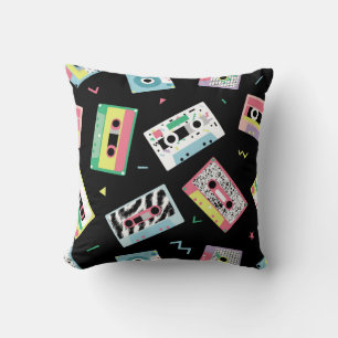 Retro audio tapes, 80s style pattern. throw pillow