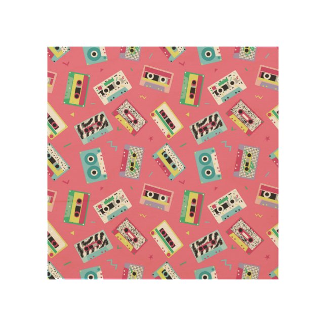 Retro Audio Tapes: 80s Style. Wood Wall Art (Front)
