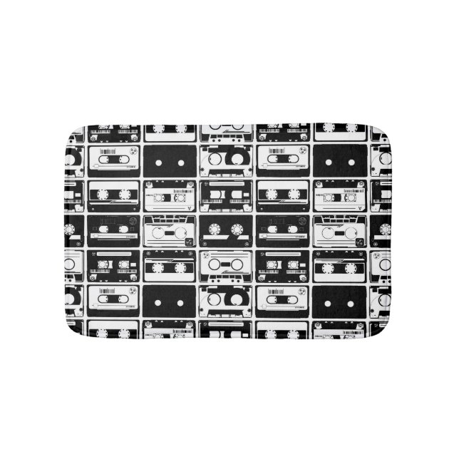 Retro audio tapes, old-fashioned pattern. bath mat (Front)