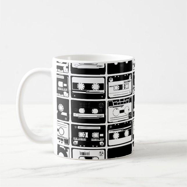 Retro audio tapes, old-fashioned pattern. coffee mug (Left)