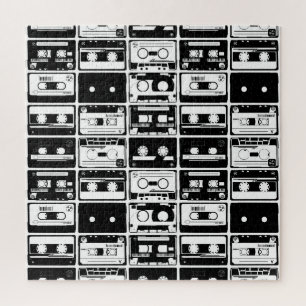 Retro audio tapes, old-fashioned pattern. jigsaw puzzle