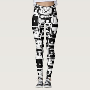 Retro audio tapes, old-fashioned pattern. leggings