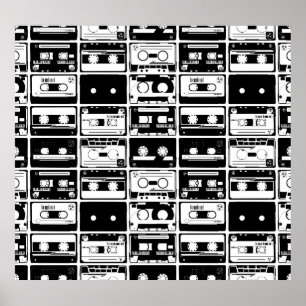 Retro audio tapes, old-fashioned pattern. poster