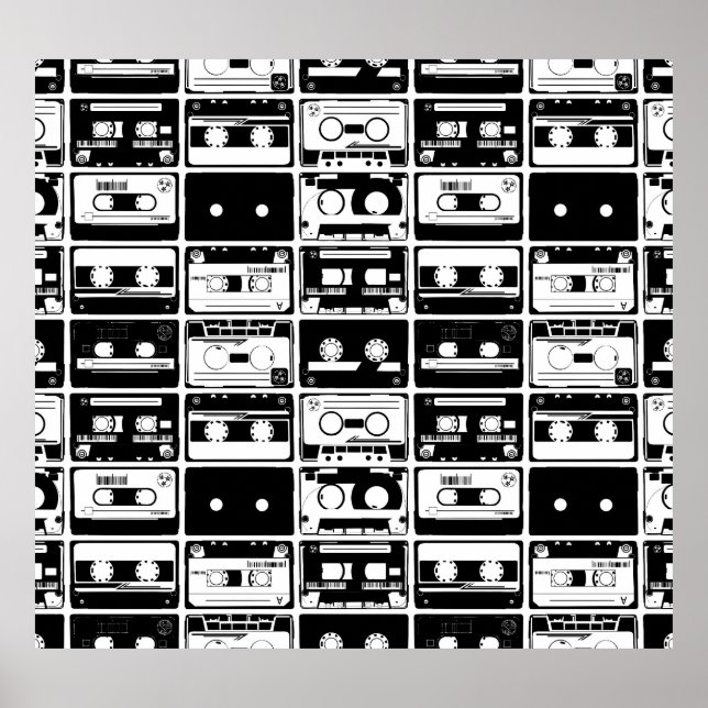 Retro audio tapes, old-fashioned pattern. poster (Front)