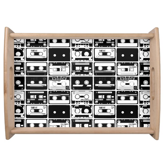 Retro audio tapes, old-fashioned pattern. serving tray (Front)