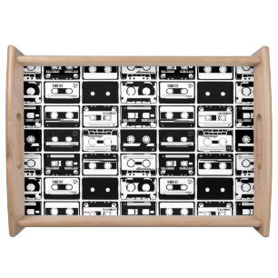 Retro audio tapes, old-fashioned pattern. serving tray