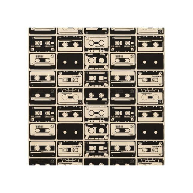 Retro audio tapes, old-fashioned pattern. wood wall art (Front)