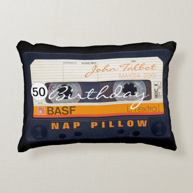 Retro Audiotape 50th birthday personalized Accent Pillow (Front)
