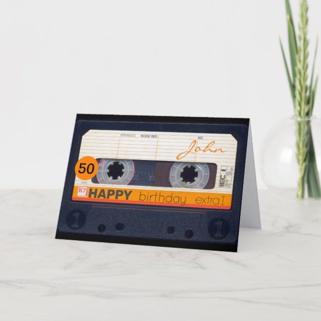 Retro Audiotape 50th birthday personalized HGC Card (Front)