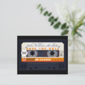 Retro Audiotape 50th birthday Save the date PostC Announcement Postcard (Standing Front)