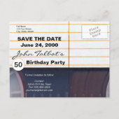 Retro Audiotape 50th birthday Save the date PostC Announcement Postcard (Back)